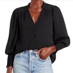 Bloomingdale’s AQUA Smocked Sleeve Blouse‎ Black Small